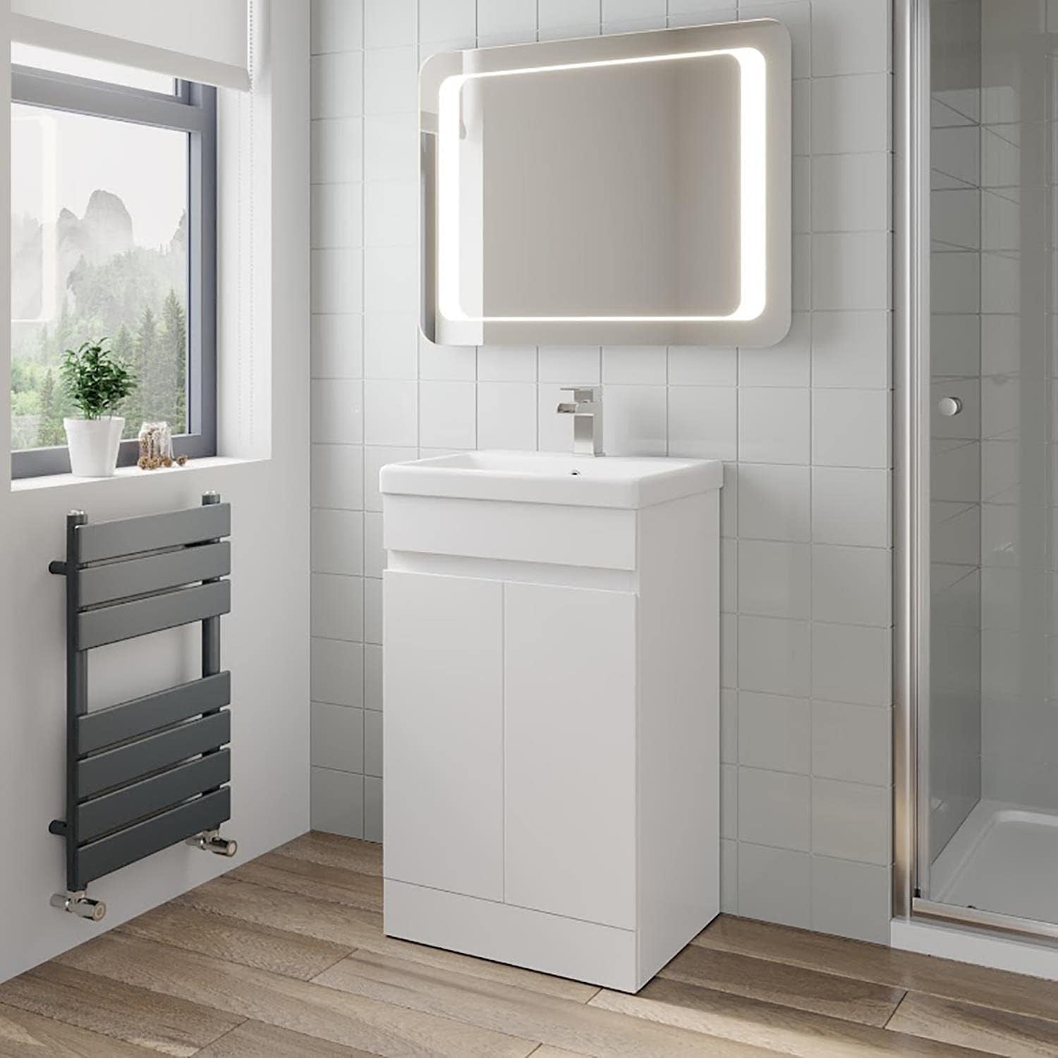 White Gloss 500mm Bathroom Vanity Unit with Ceramic Sink | Modern Basin Cabinet