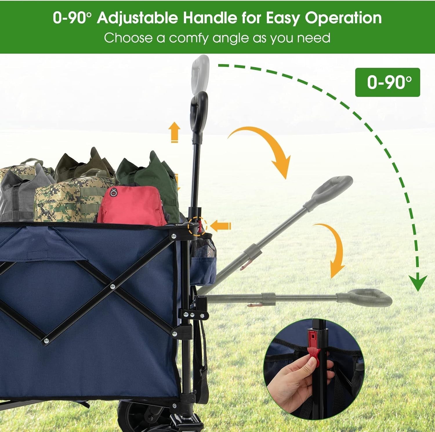 Blue Folding Camping Wagon Heavy Duty Collapsible Garden Cart Adjustable Handle