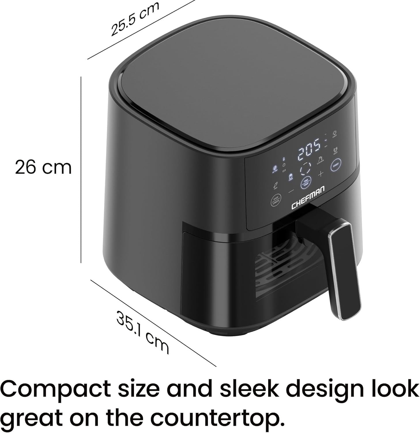 3.75L Air Fryer Window Hi-Fry 235°C Touch Control 4 Presets Compact