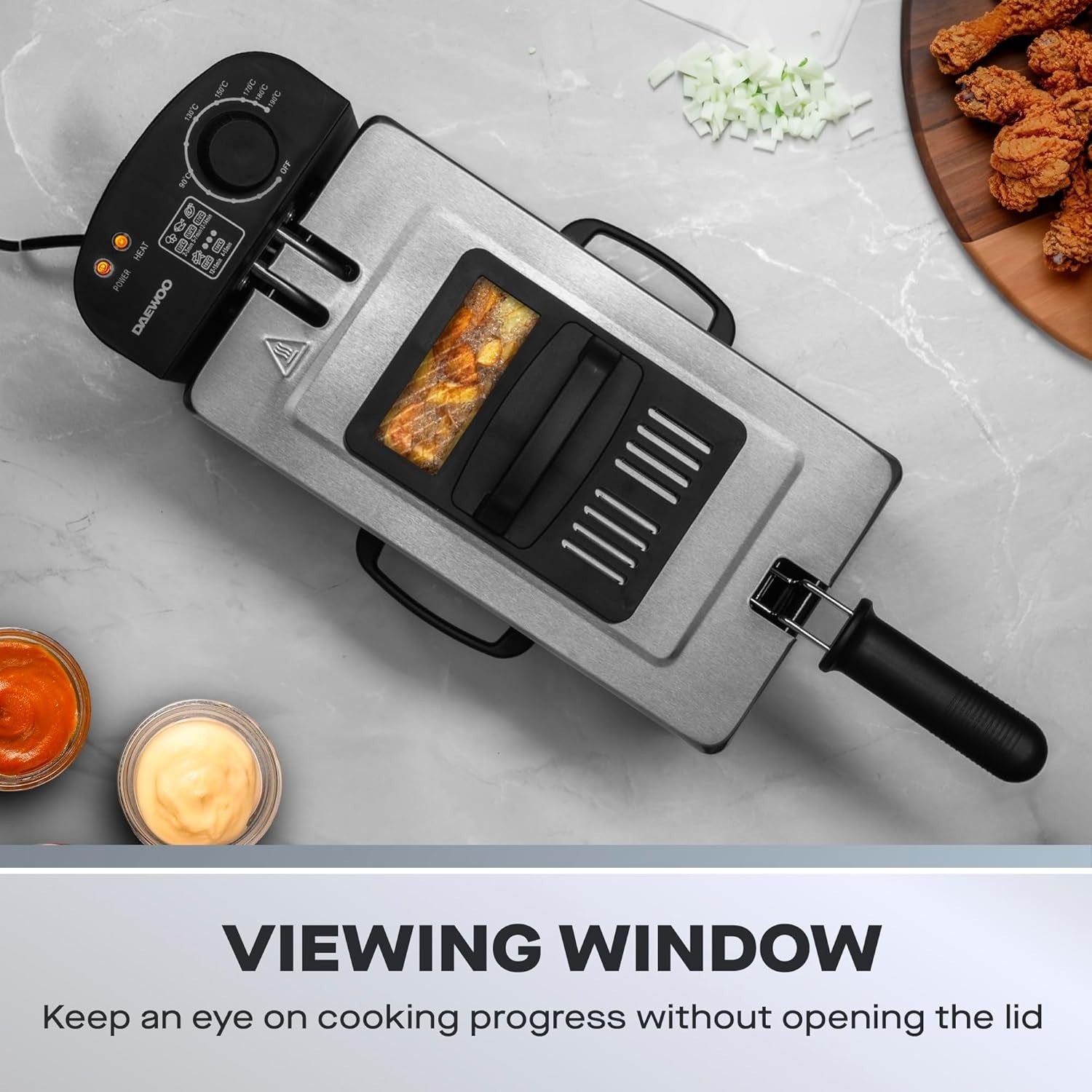 3L Deep Fat Fryer 2000W Stainless Steel Adjustable Temp Viewing Window