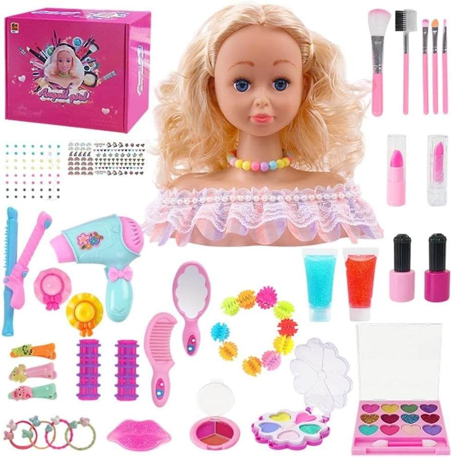 Hair Styling Head Doll Playset with Dryer Makeup Tools 42pcs