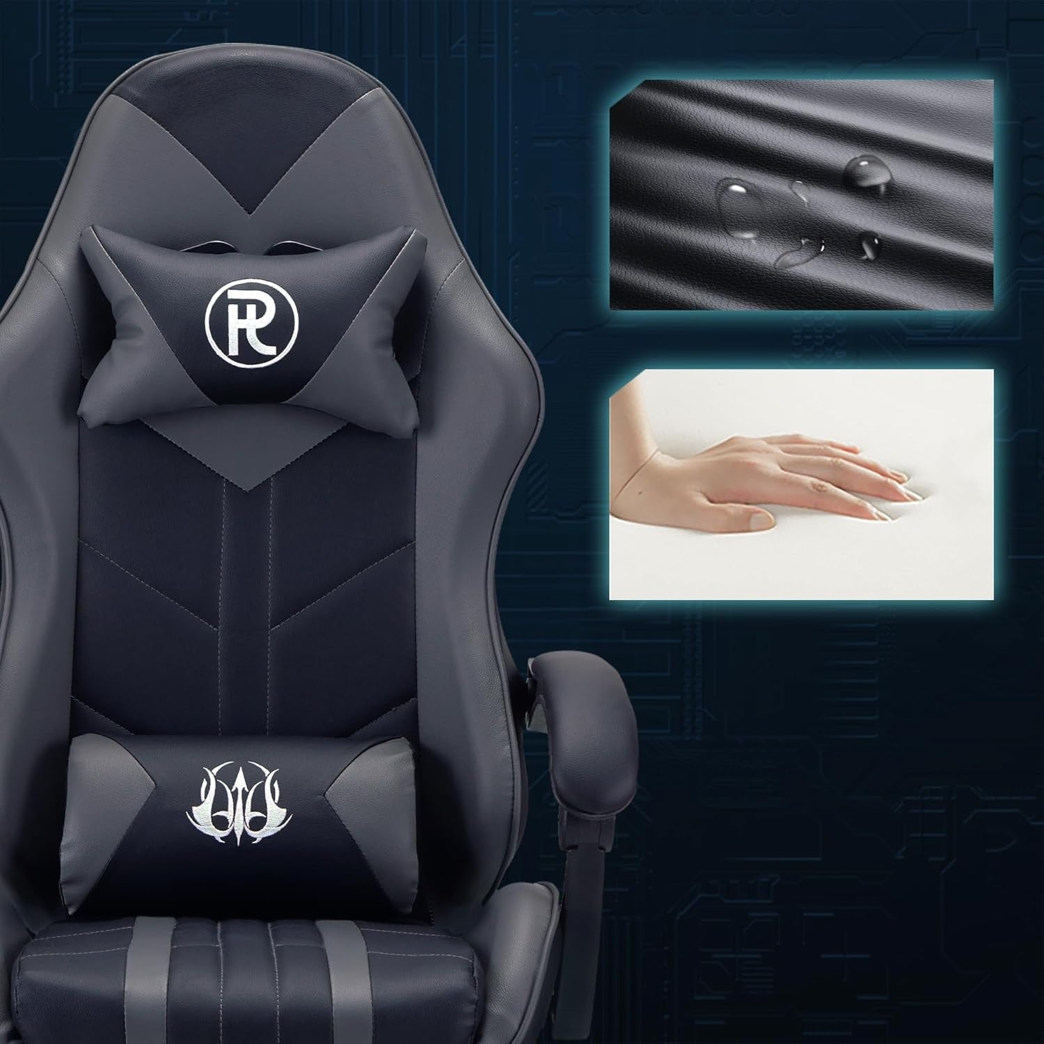 Ergonomic Gaming Chair Office Computer Desk Seat Recliner Faux Leather Grey