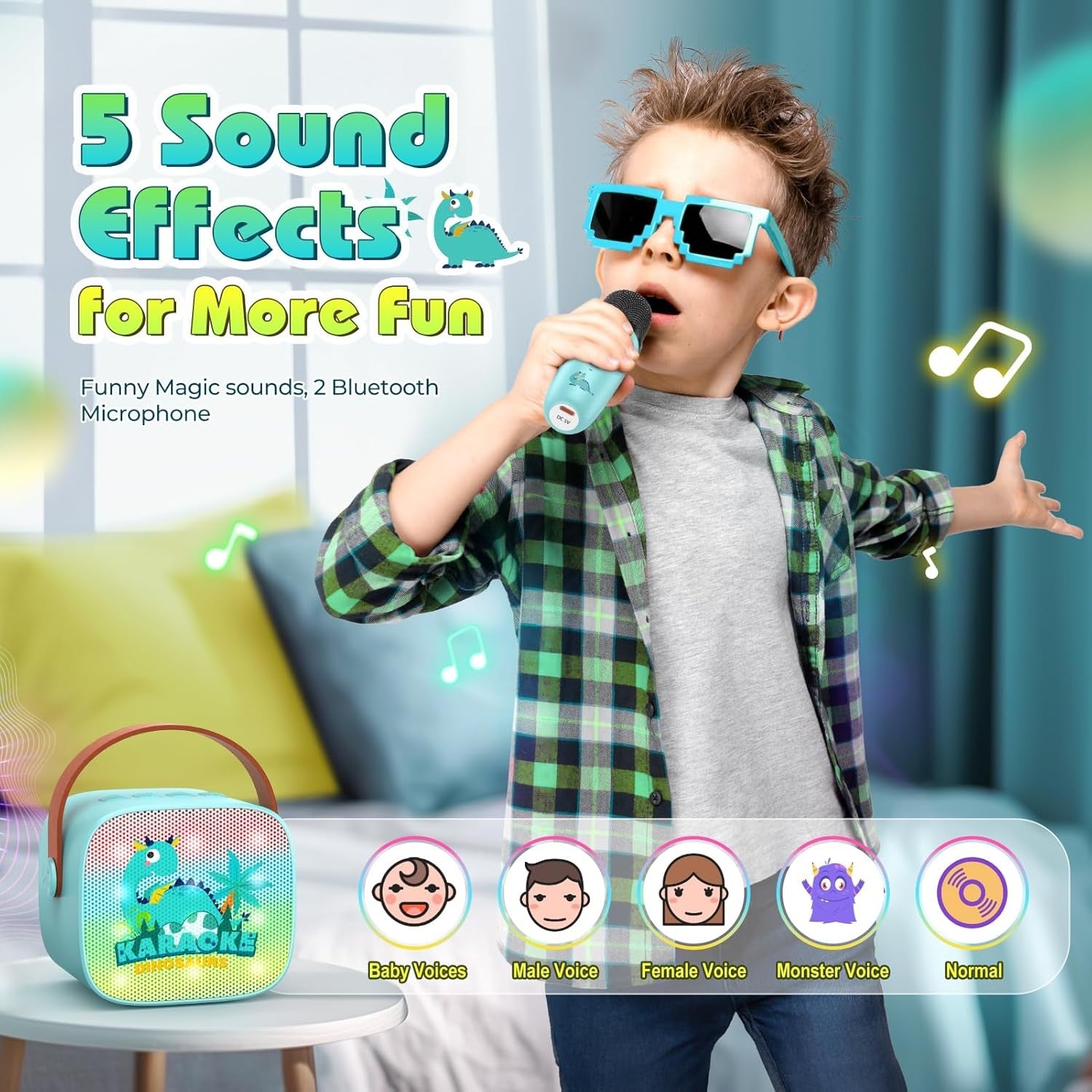 Dinosaur Kids Karaoke Machine Bluetooth Speaker 2 Mics Boys