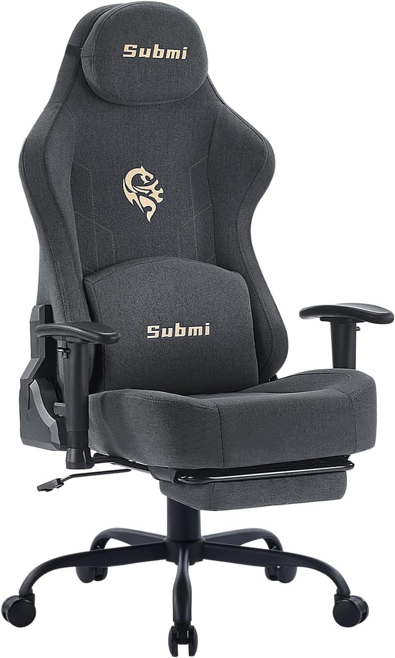 Gaming Chair 165° Recliner w/ Footrest Ergonomic Fabric 350lbs Grey