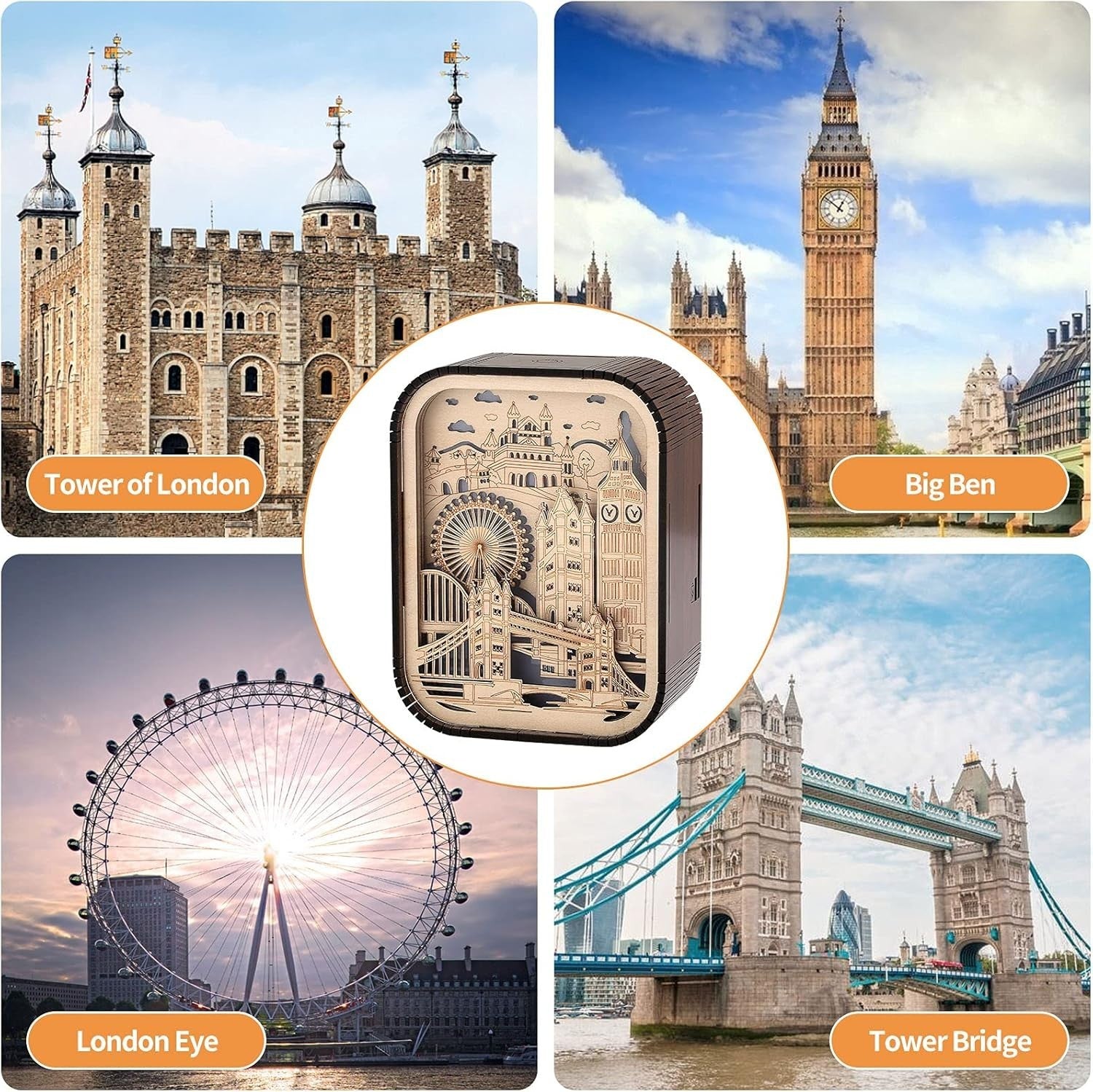 3D Wooden London Landmark Souvenir Light-Up Ornament Gift UK Travel Decor