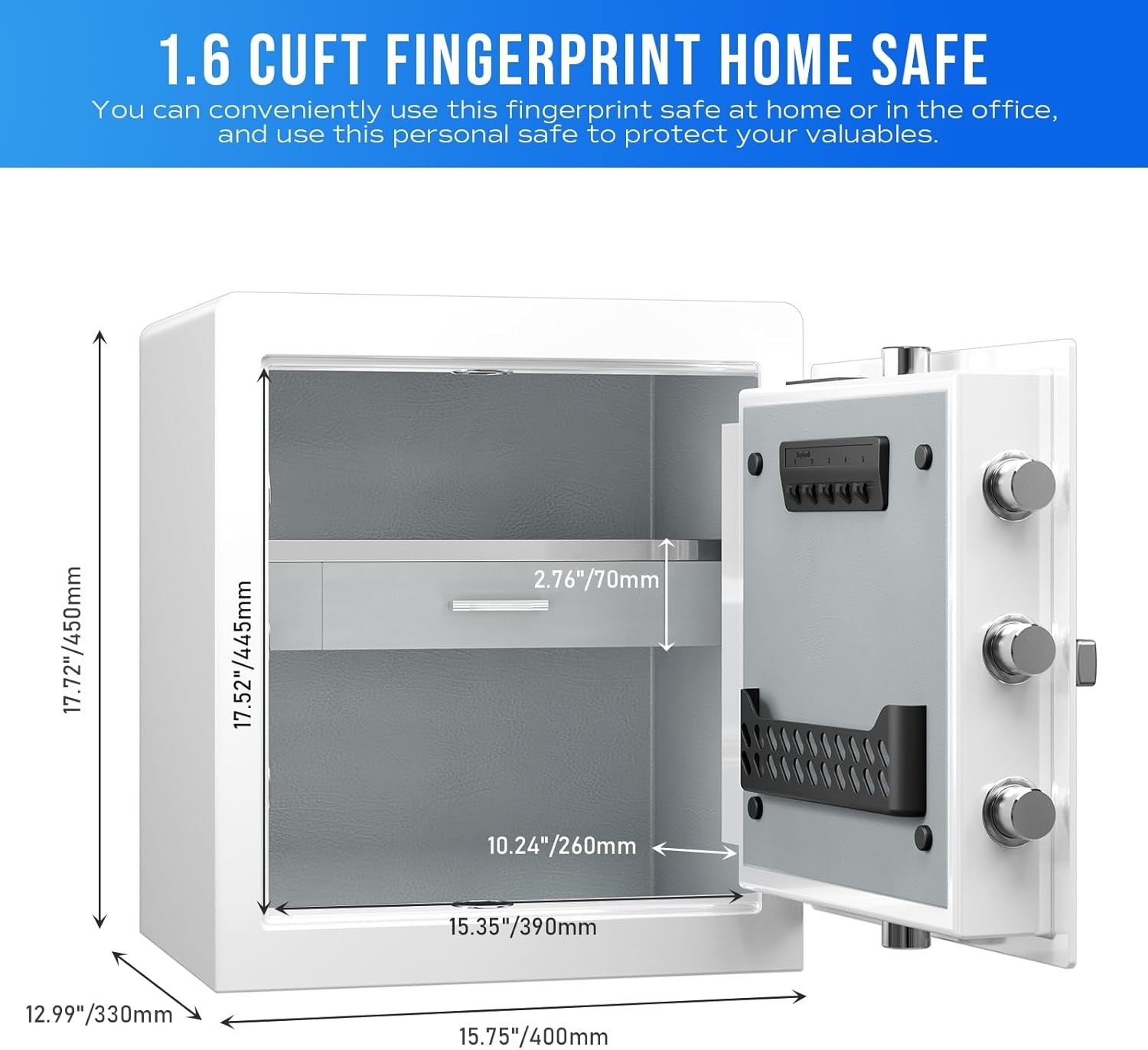 45L Biometric Fingerprint Safe Touch Screen Security Box White