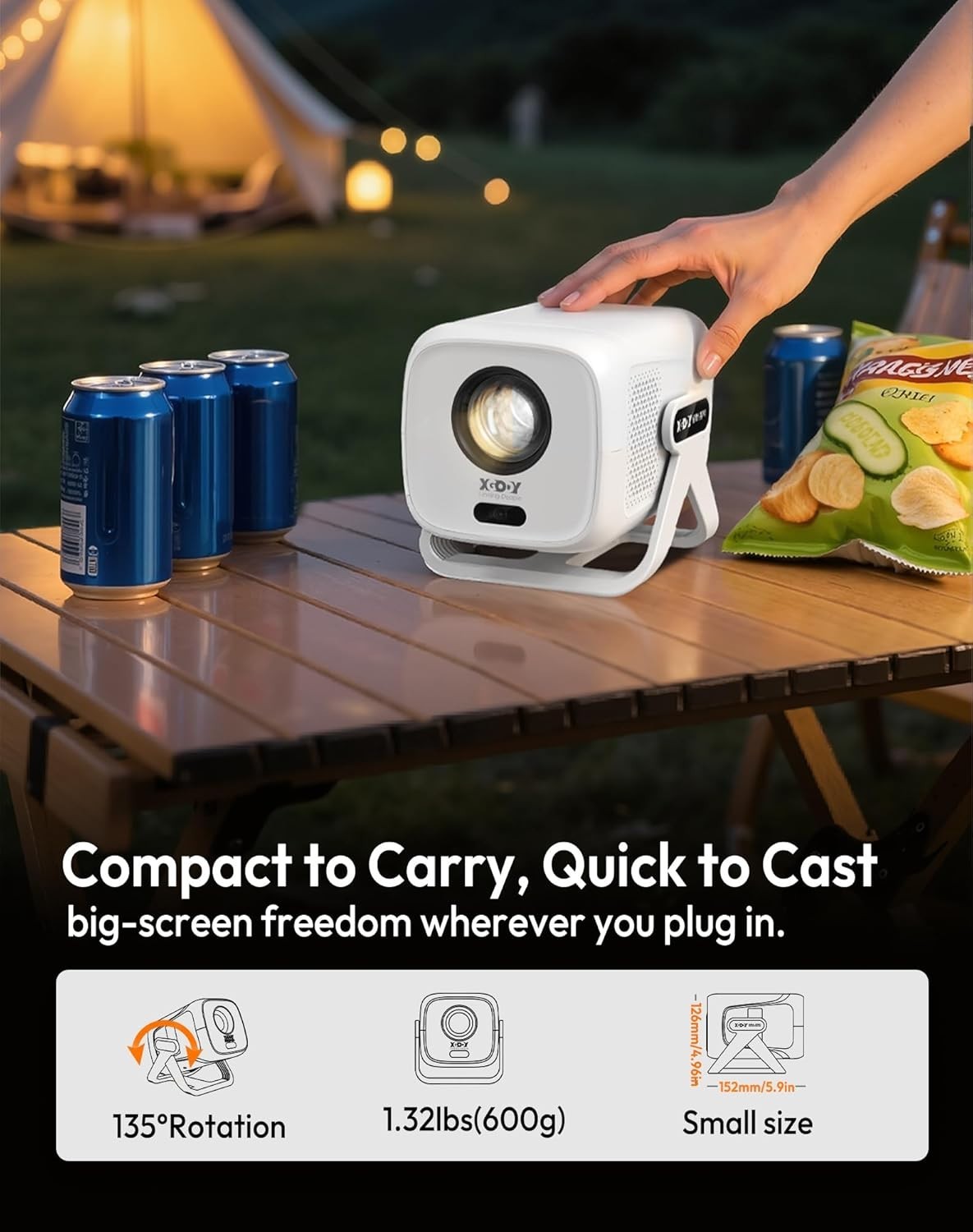 1080P Smart Projector Netflix WiFi6 Bluetooth 5.4 Rotating Stand