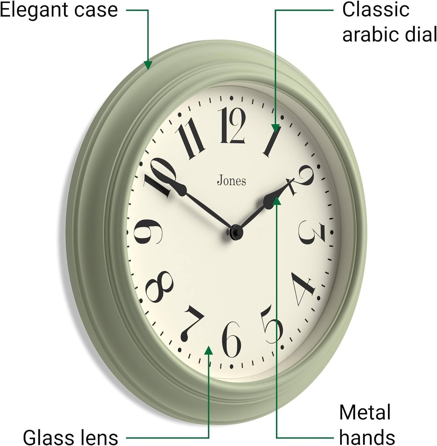 40cm Sage Green Wall Clock Silent Classic Retro Round Decor for Kitchen Home