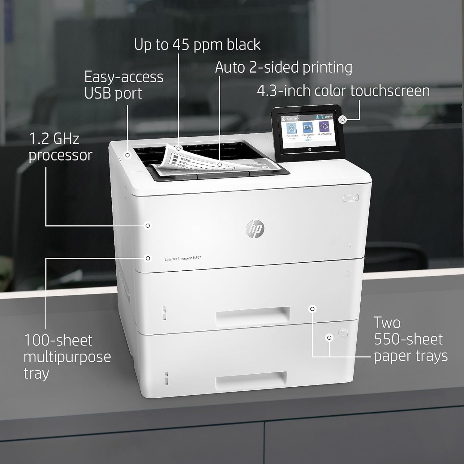 White Enterprise Mono Laser Printer M507x Fast Wireless Duplex