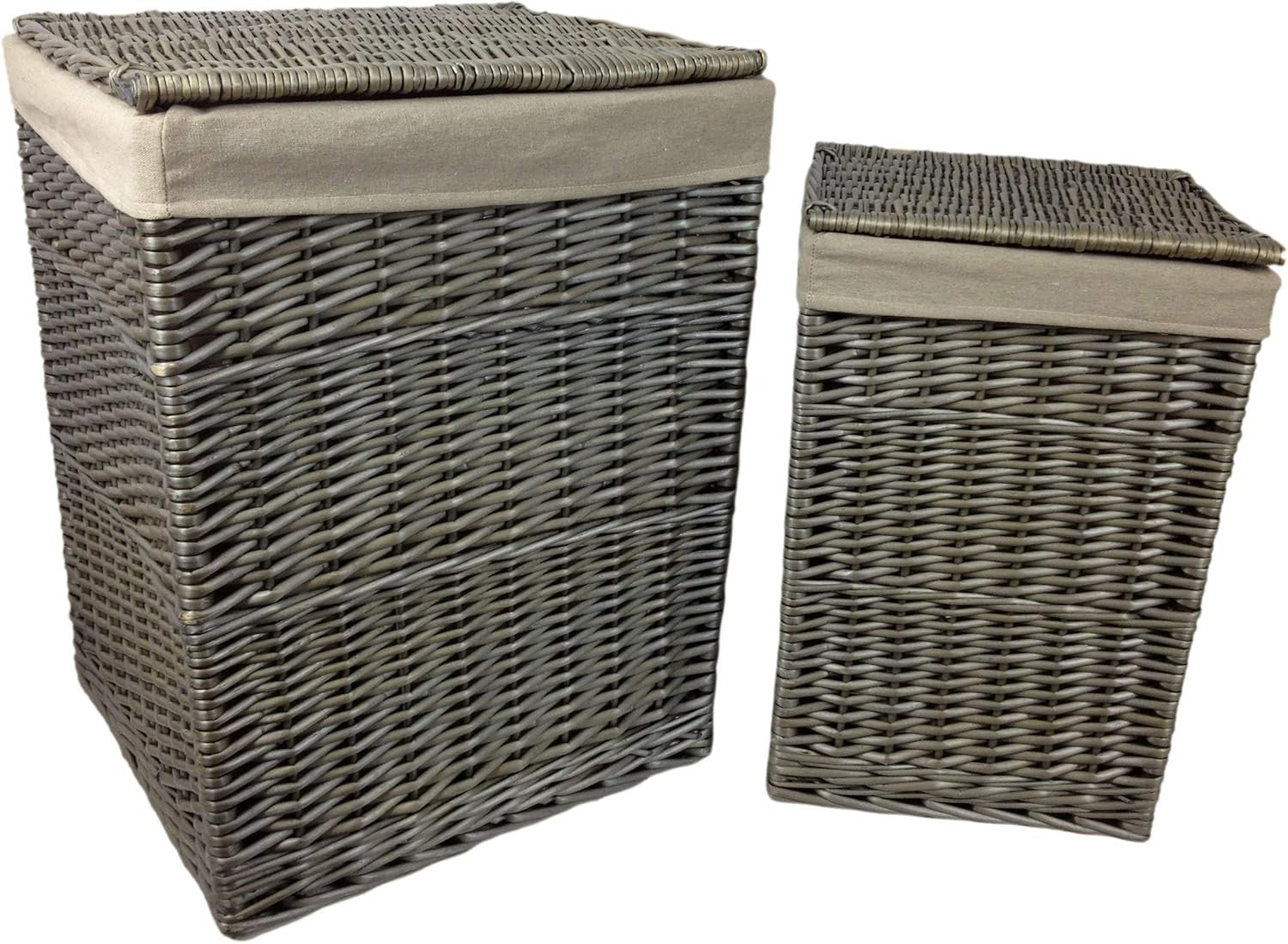 Antique Wicker Laundry Basket 61x46x46cm Large Square Hamper with Liner Brown