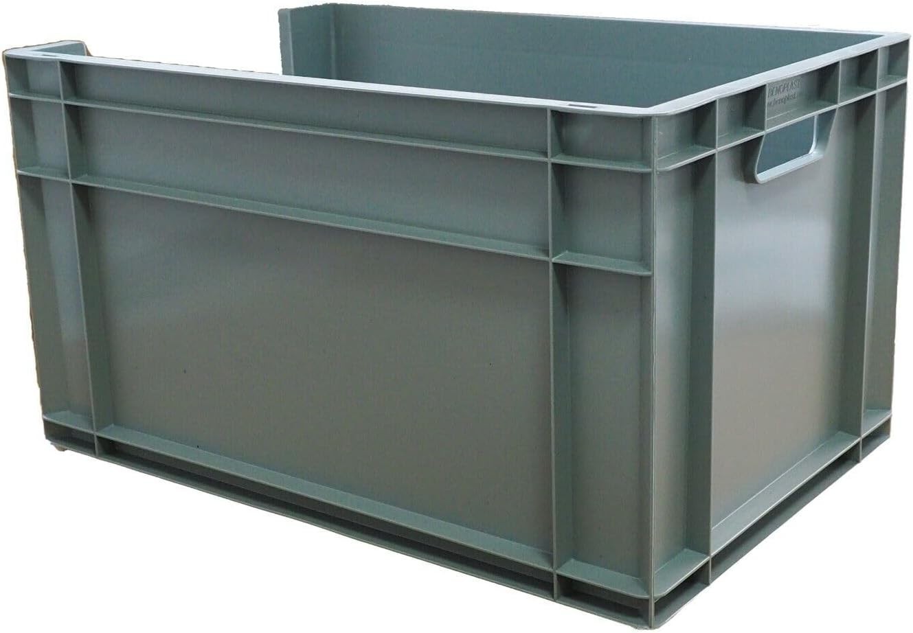 Heavy Duty Stackable Plastic Storage Crates 63L – Industrial Garage Bins Grey