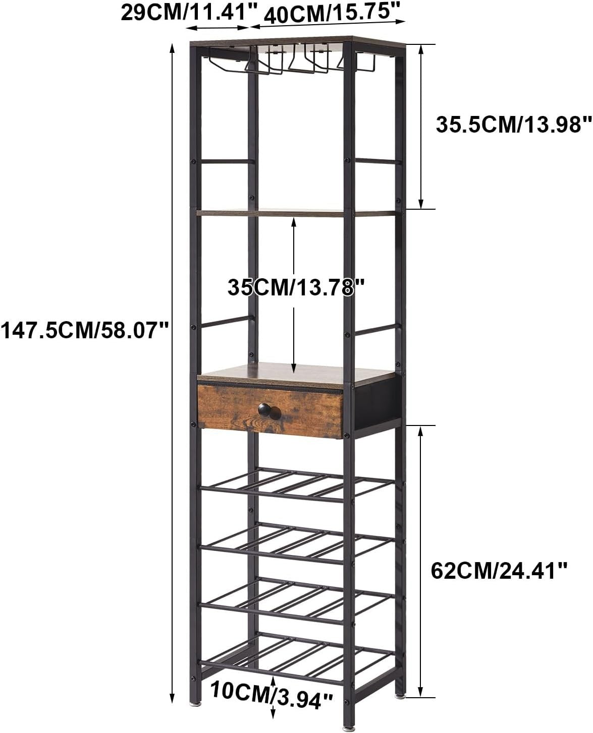 Freestanding Wine Rack Bar Cabinet with Drawer 16 Bottle Storage Shelf