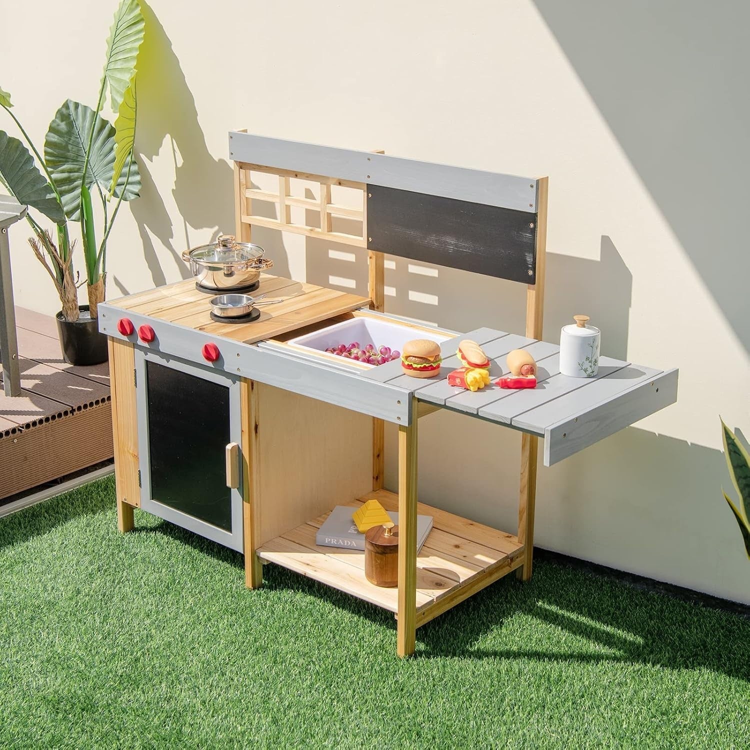 Outdoor Wooden Mud Kitchen Chalkboard Sink Kids Playset Toy