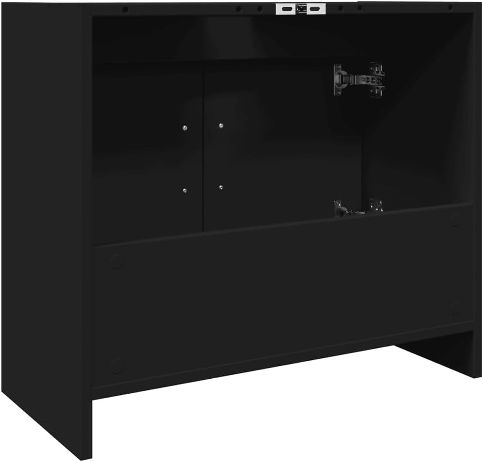 Black Under Sink Bathroom Cabinet – Modern Double Door Vanity Storage Unit 63cm
