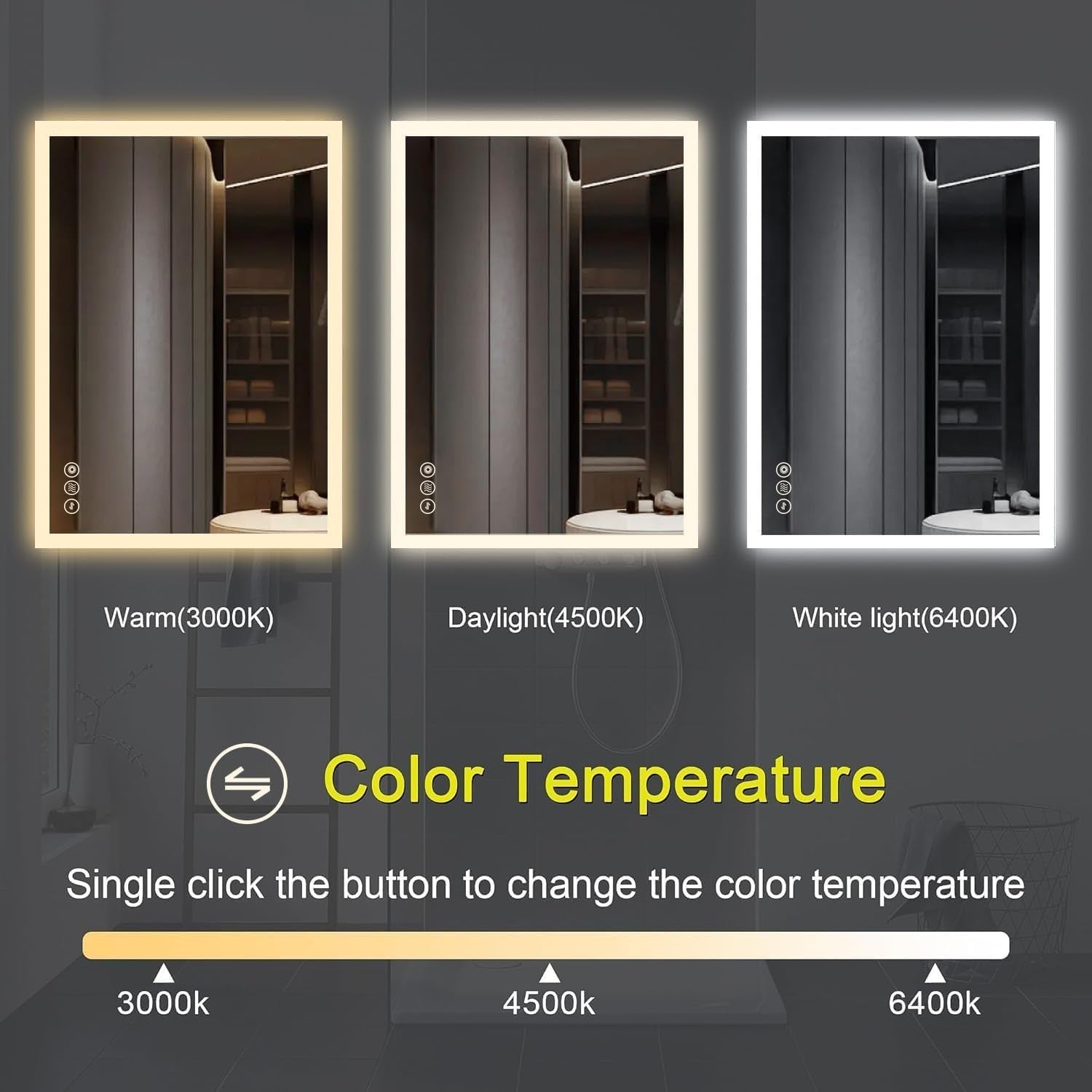 LED Bathroom Mirror 50x70cm Anti-Fog Backlit Wall Mount Dimmable Light