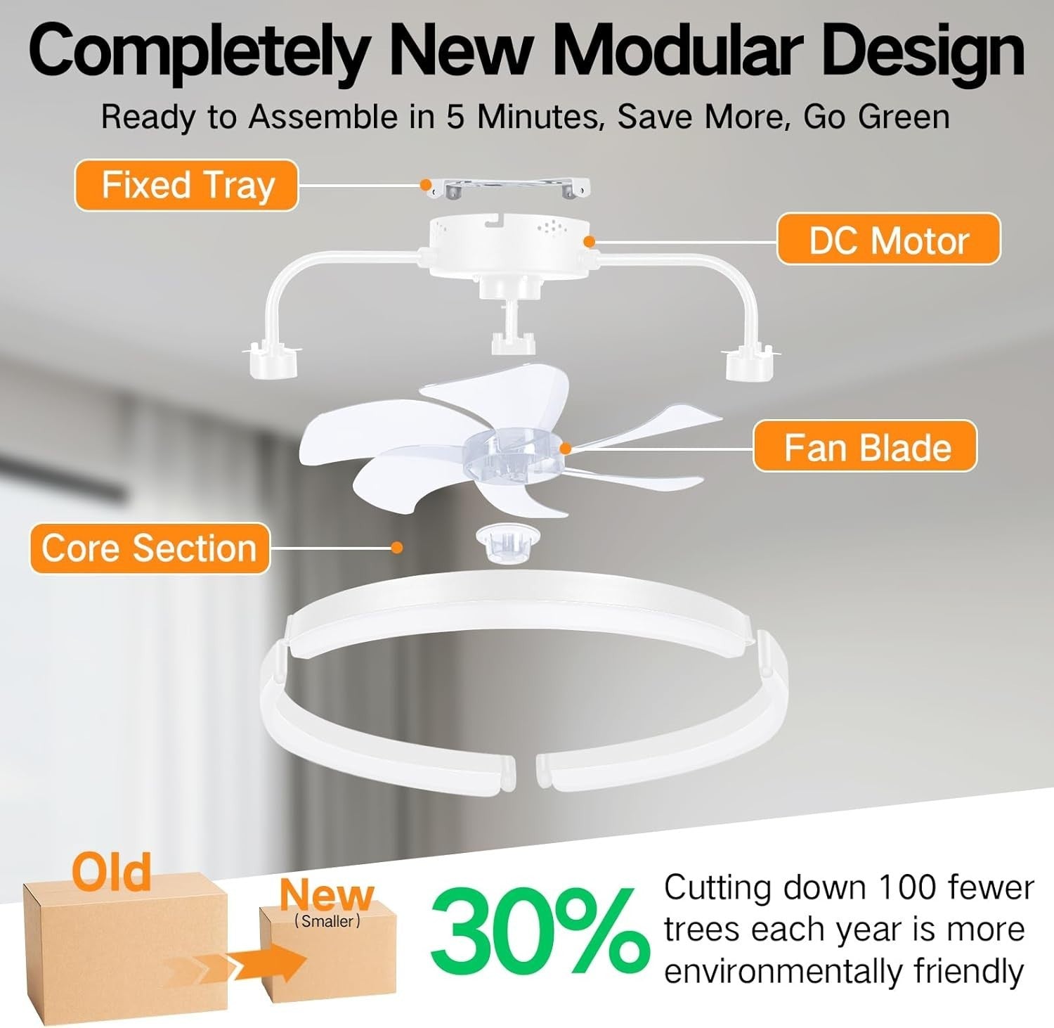 50CM Ceiling Fan with Light, 6-Speed, Remote, Reversible, White, LED