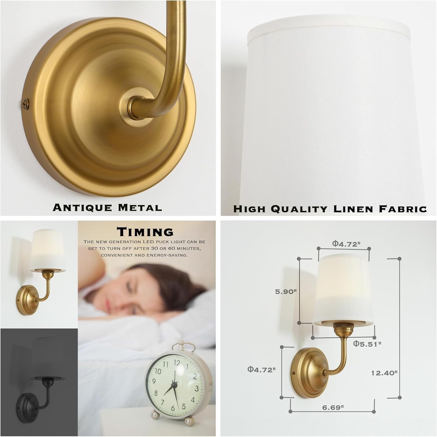 Battery Wall Lights Set of 2 Dimmable Remote Control Sconce Lamps
