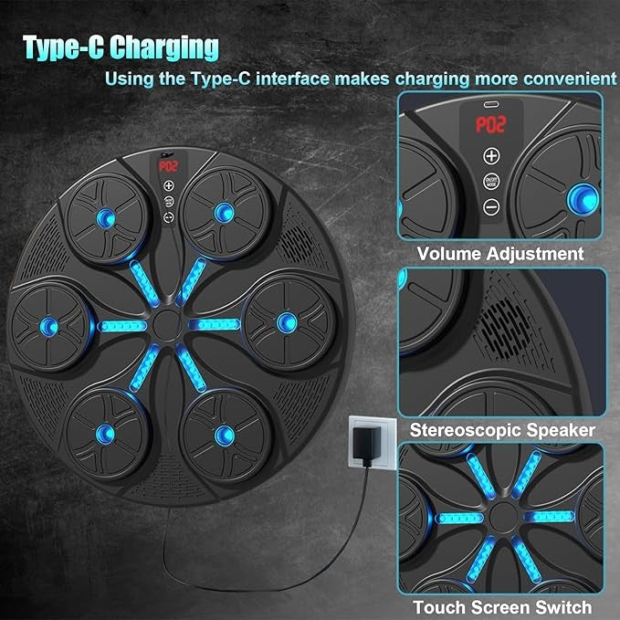 Smart Music Boxing Machine LED Punch Pad Bluetooth Wall Mounted Gym