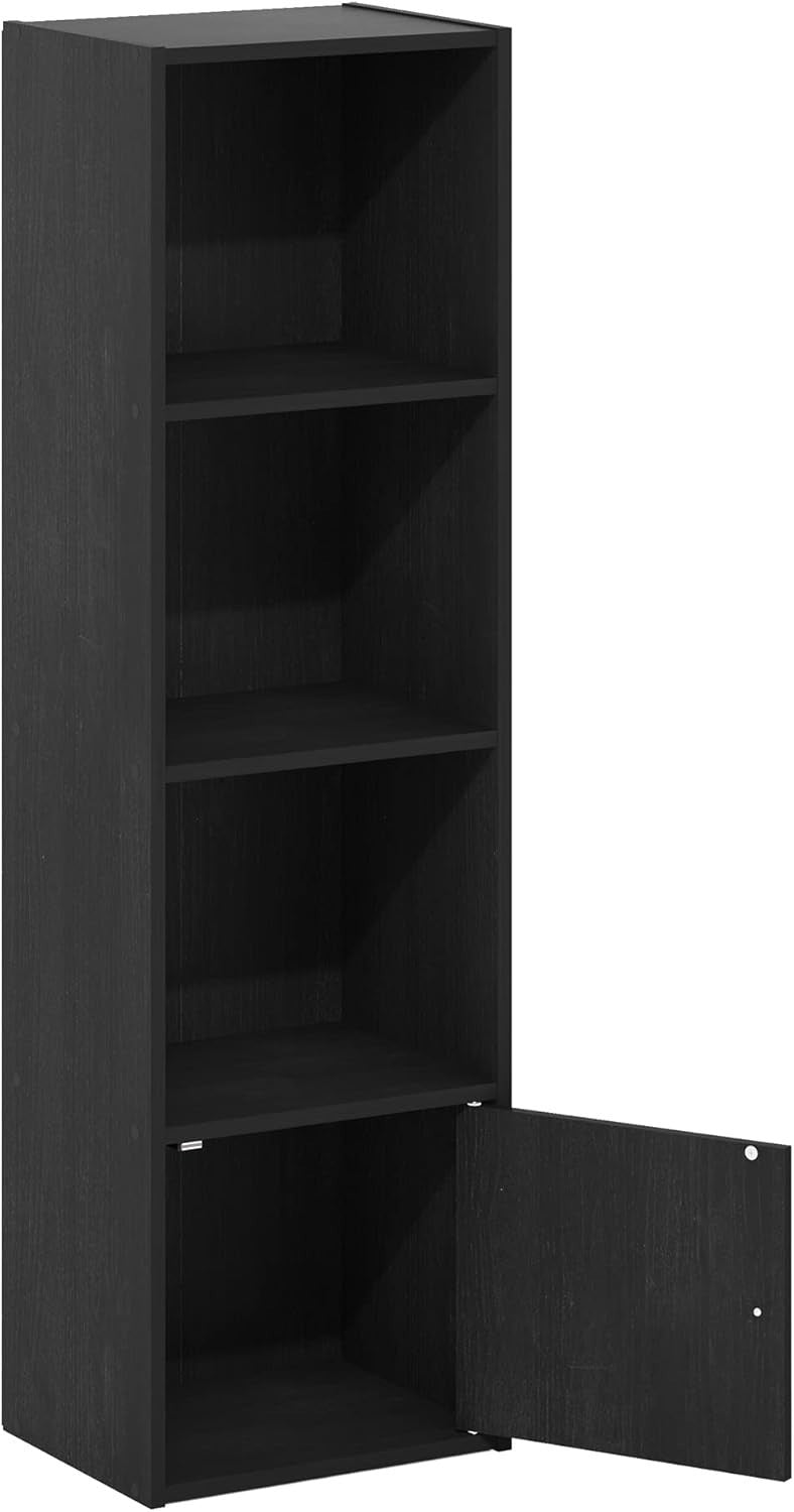 Durable 4-Tier Blackwood Shelf Bookcase with 1 Door Storage Cabinet