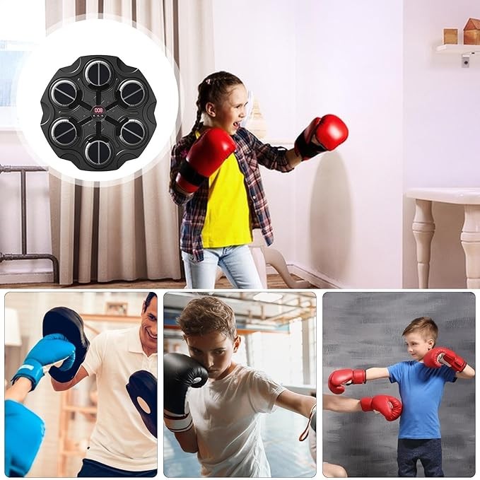 Wall Mounted Music Boxing Machine LED Punch Trainer Gloves Kids Adults