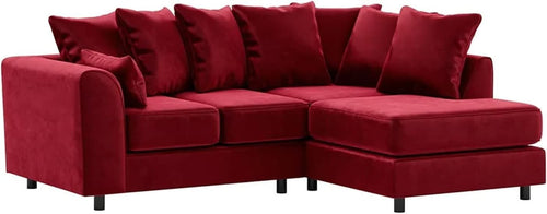 Red Plush Velvet 4 Seater L Shape Corner Sofa RH Chaise Full Foam Comfort