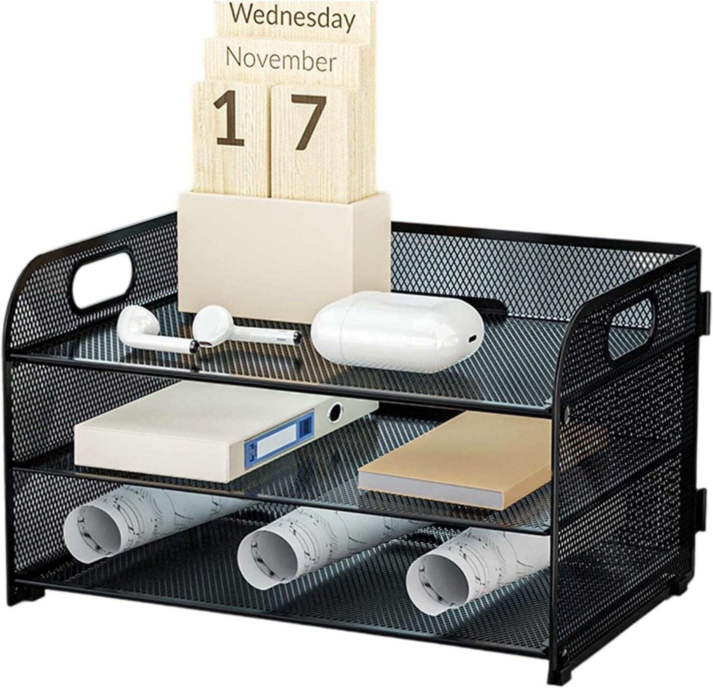 3-Tier Desk Organizer Letter Tray Paper File Storage Rack Black