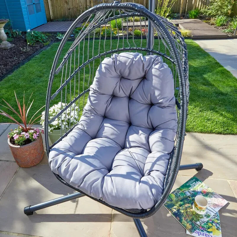 Hanging Egg Chair Outdoor Indoor Rattan Seat w/ Cushion Garden Swing Seat