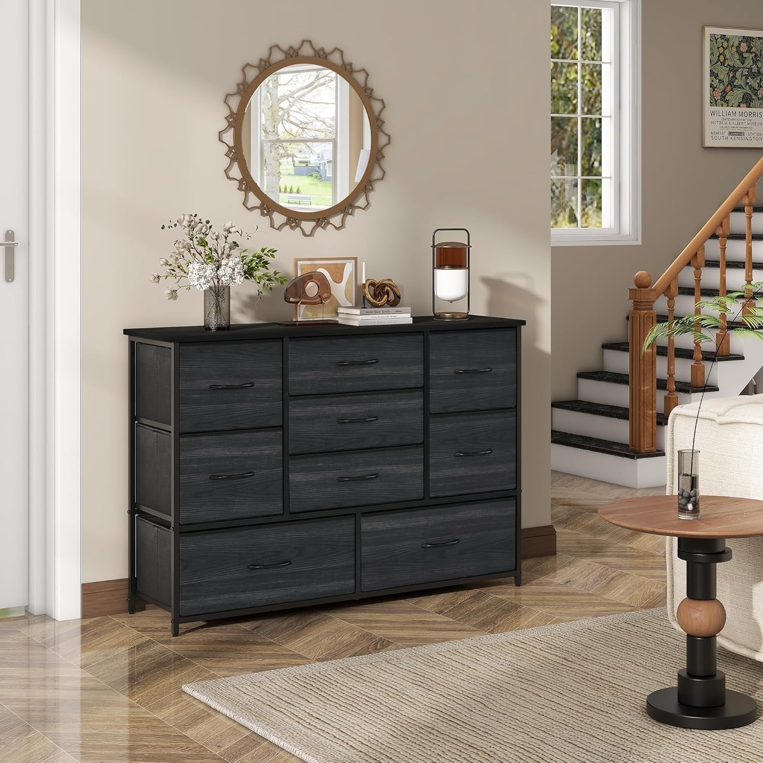 9 Drawer Wooden Dresser Chest Bedroom Storage Organizer TV Stand 29.8"x110"x75cm