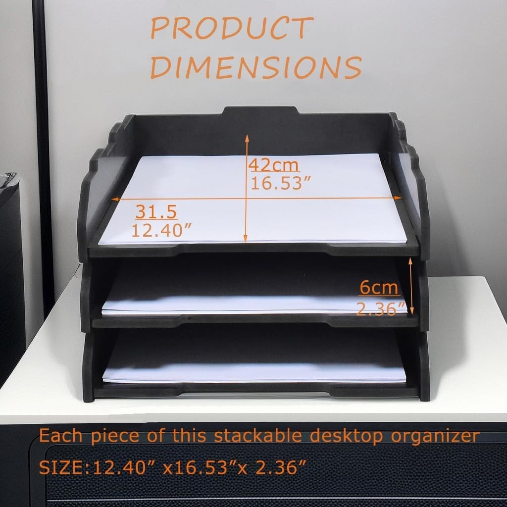 A3 3-Tier Desktop Paper Tray Organizer – Stackable File Holder, Office Storage