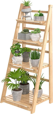 4 Tier Wooden Ladder Plant Stand Foldable Shelf Indoor Outdoor Display Rack