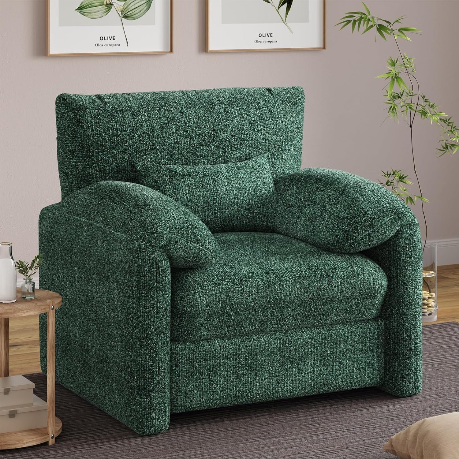 Green Oversized Tub Chair Plush Upholstered Accent Armchair Seating