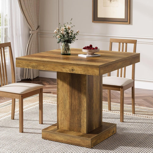 Rustic Square Dining Table 4 Seater Pedestal Base Small Space Home