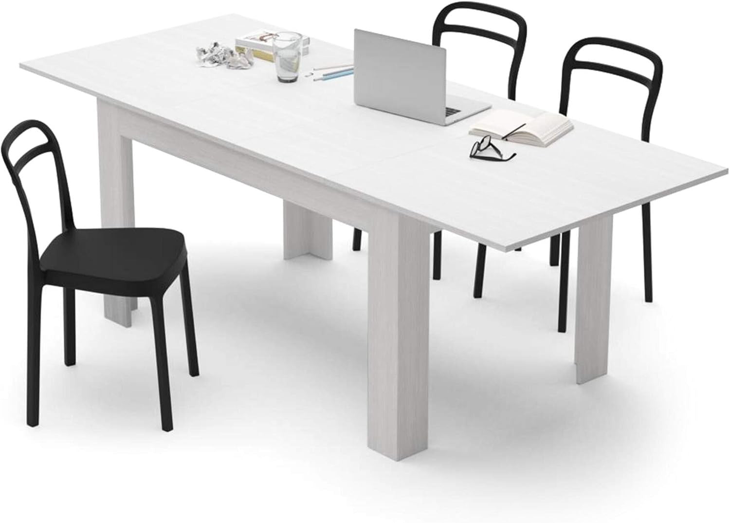 Extendable Dining Table  White 220cm Wood 6–8 Seater Modern Space Saver