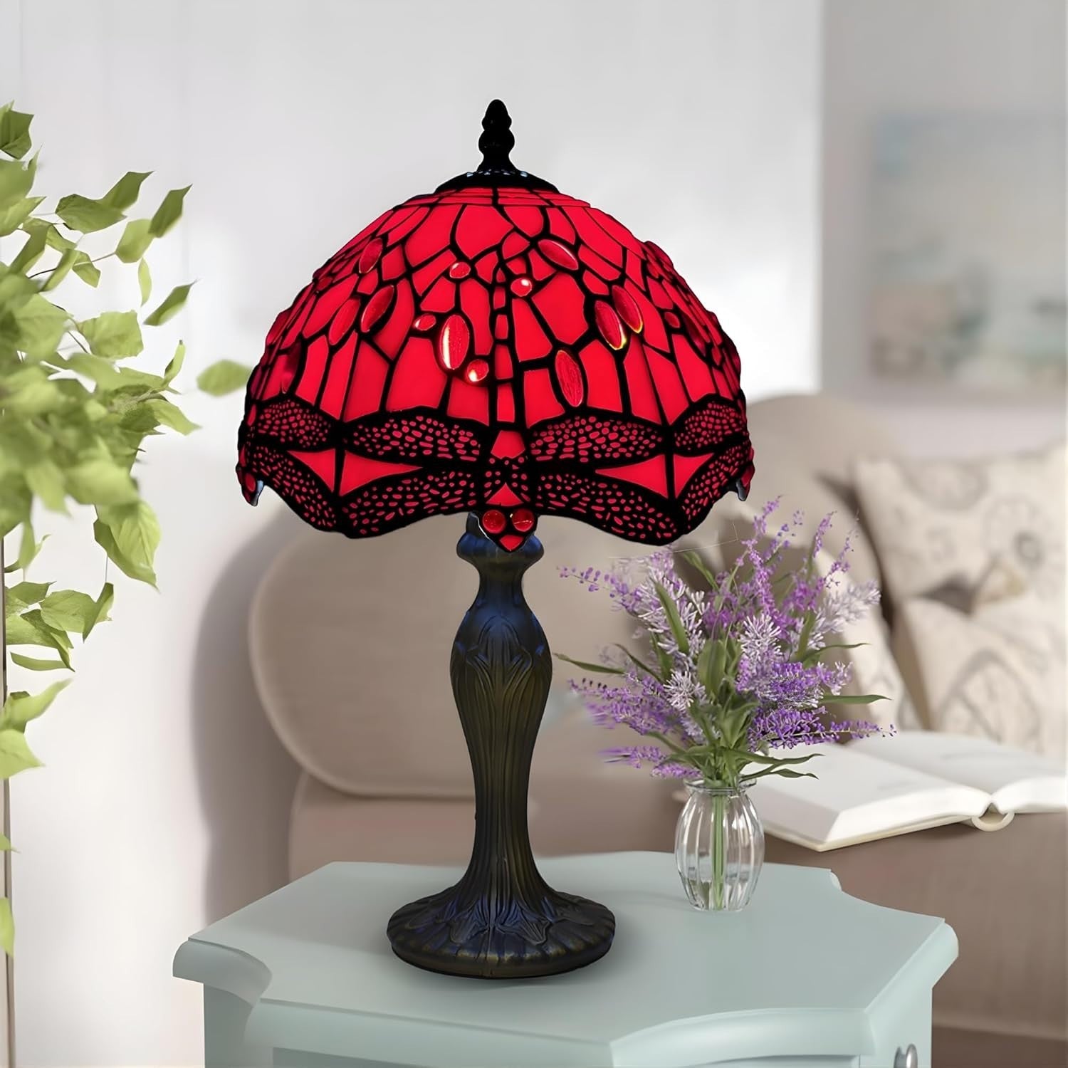 Stained Glass Table Lamp Antique Style 42cm Handcrafted Shade E27