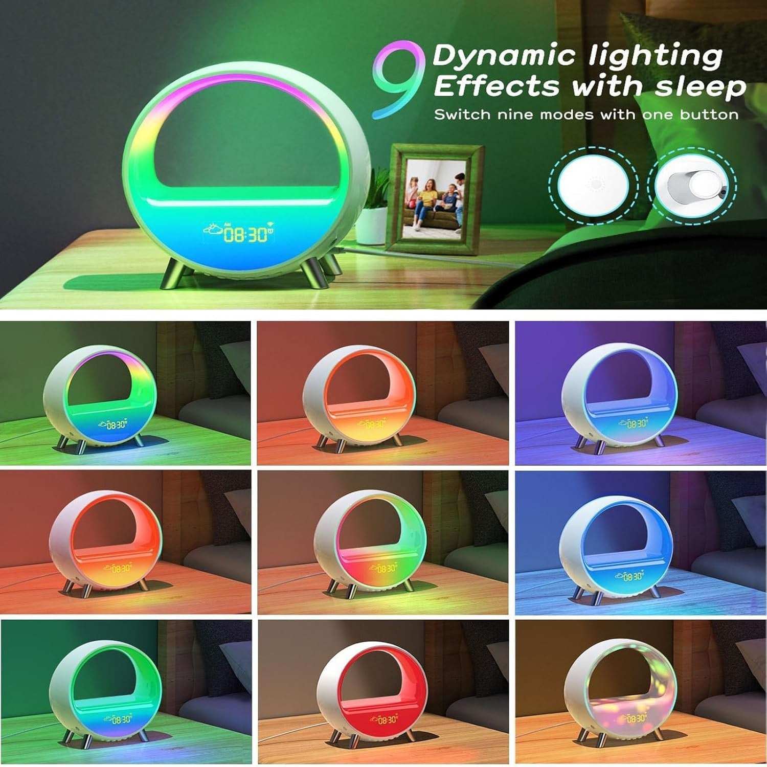 Bluetooth Speaker Projector Lamp Alarm Clock Wireless Charging RGB Light