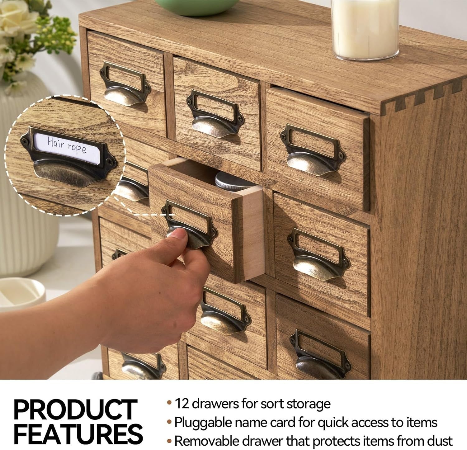 Wood Desktop Organizer 12-Drawer Storage Cabinet with Metal Handles