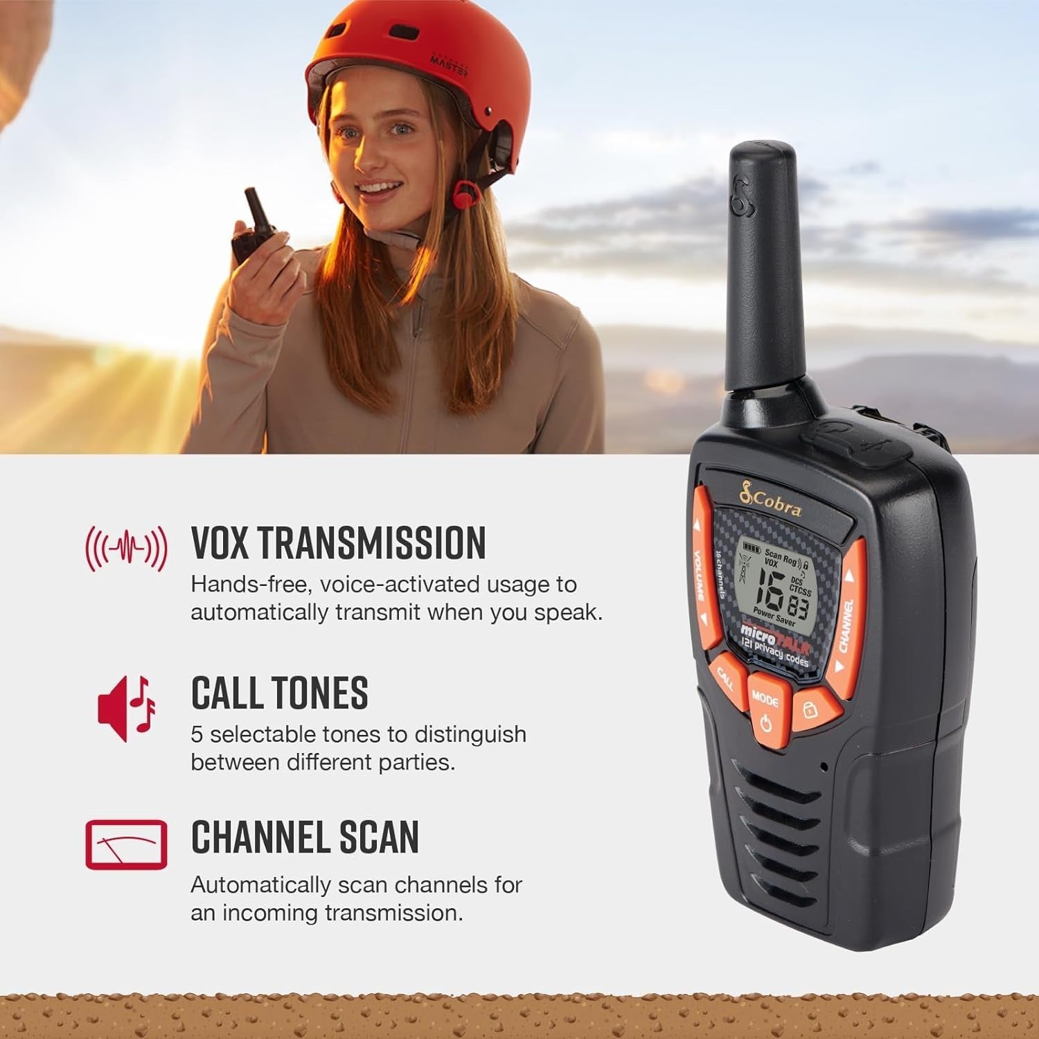Compact Walkie Talkies 2 Pack 8KM Range VOX Weather Resistant Radio