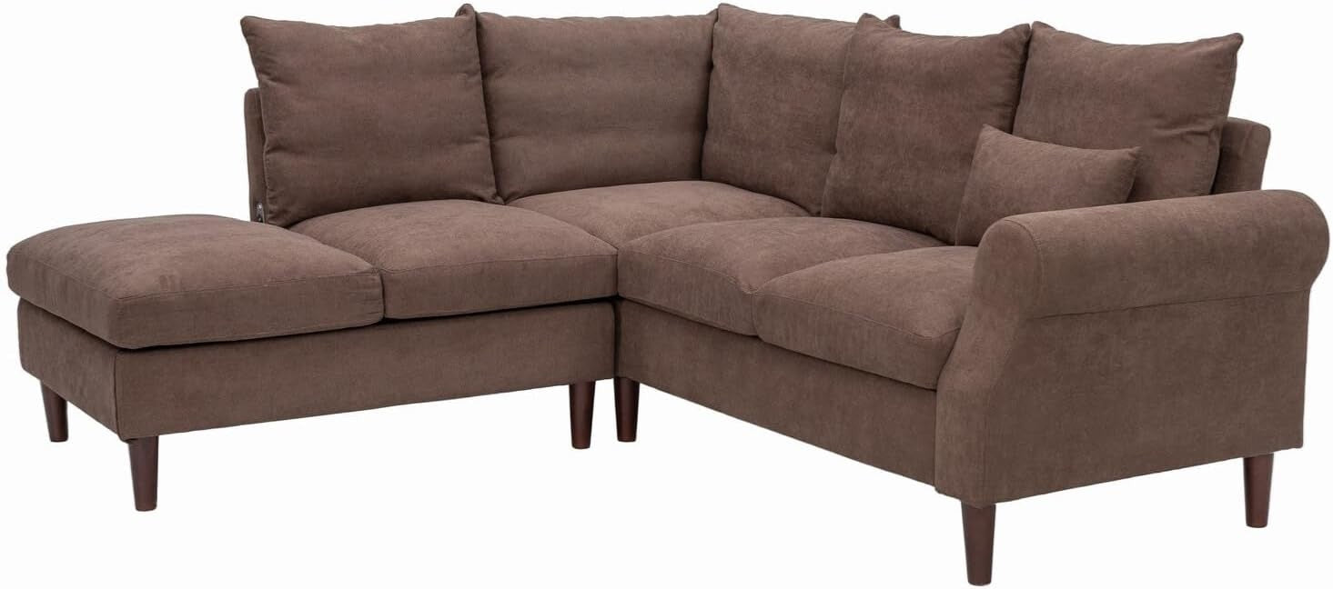 5 Seater Corner Sofa with Chaise & USB Port – Brown Linen, Space-Saving Sectiona