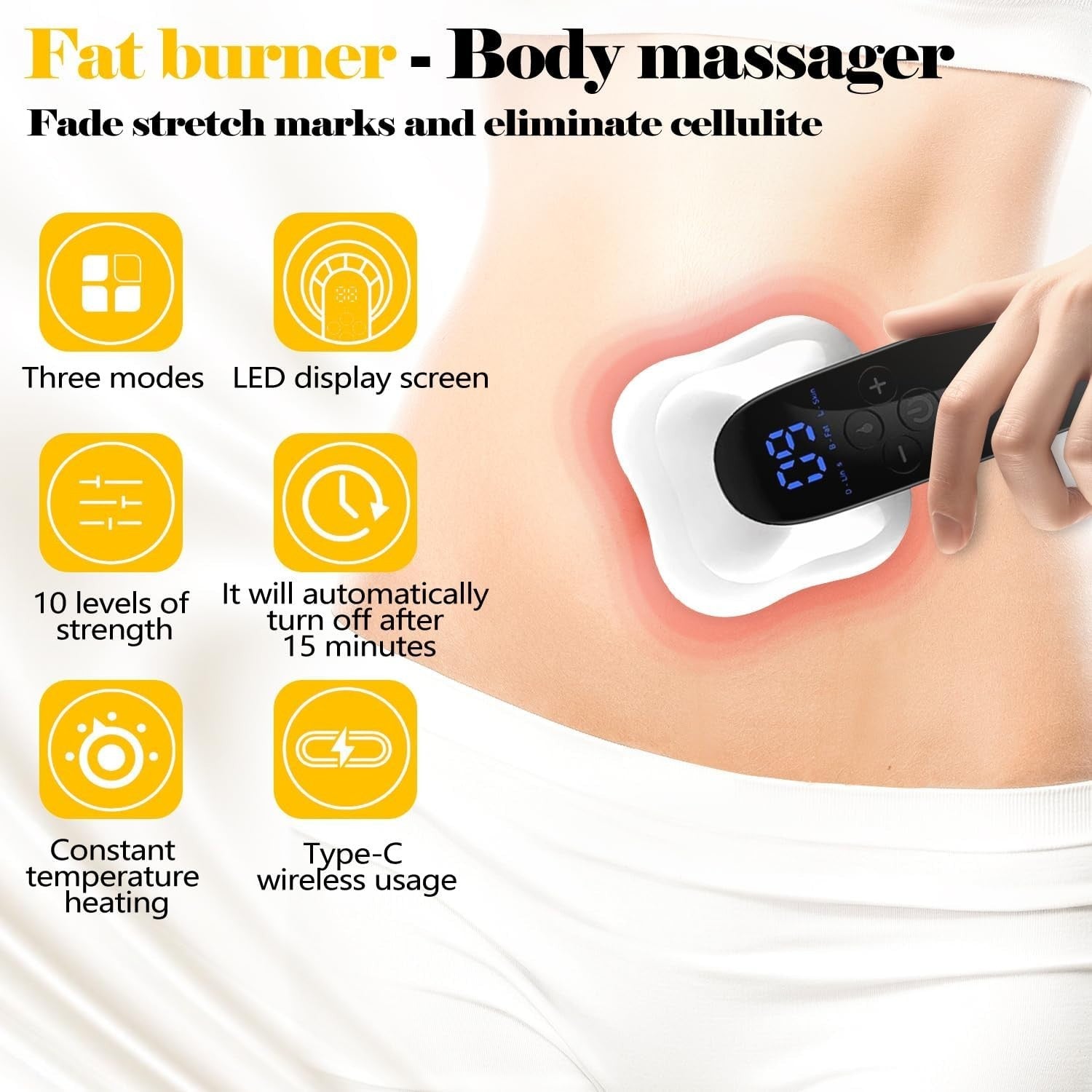 Wireless Cellulite Massager with Heat & Vibration for Belly, Waist, Arms, Legs S