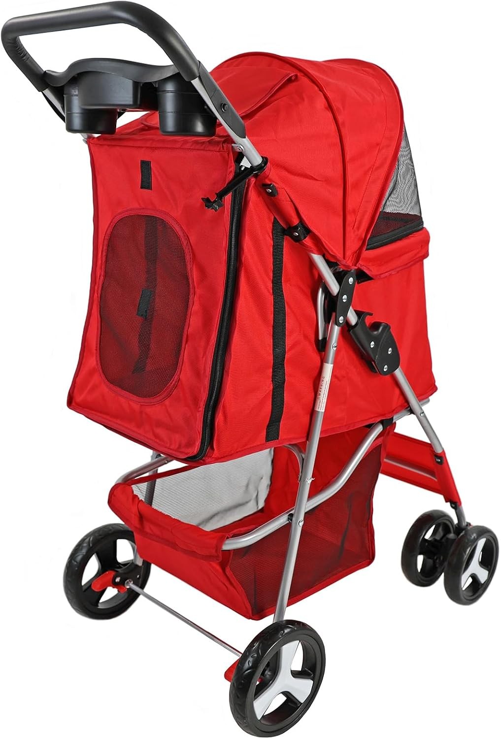 Pet Travel Stroller Dog Cat Pushchair Foldable Swivel Wheels 15kg Red