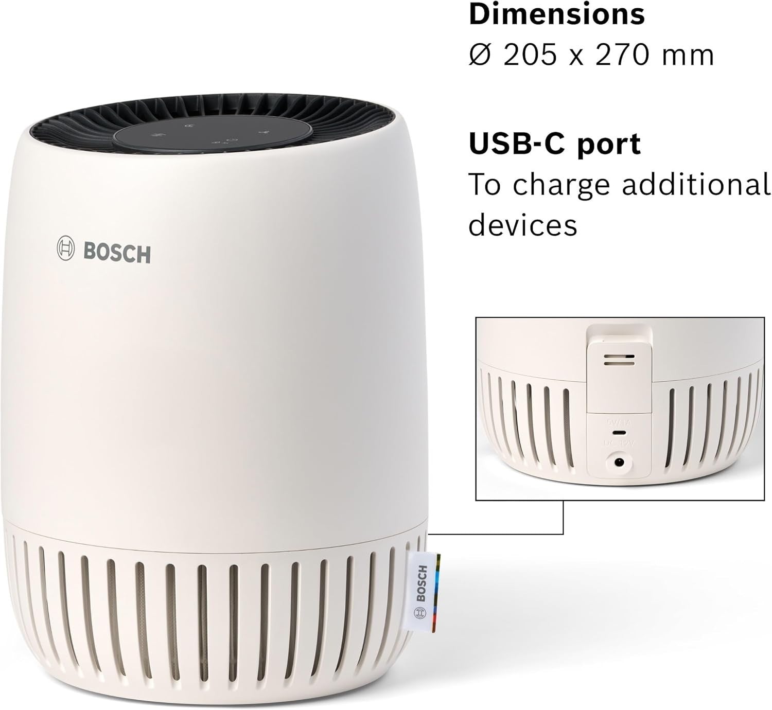 Quiet HEPA Air Purifier 100m³/h Bedroom Sleep Mode USB-C 23m²