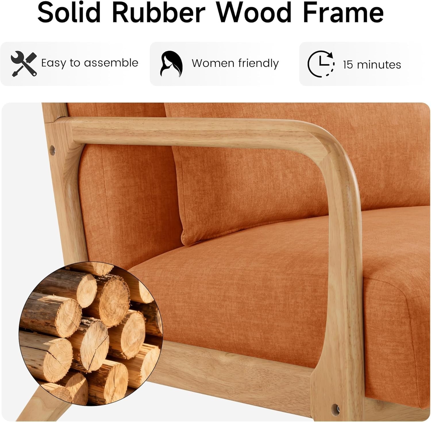 Orange Accent Chairs Set of 2 Mid Century Wood Frame Lounge Seats