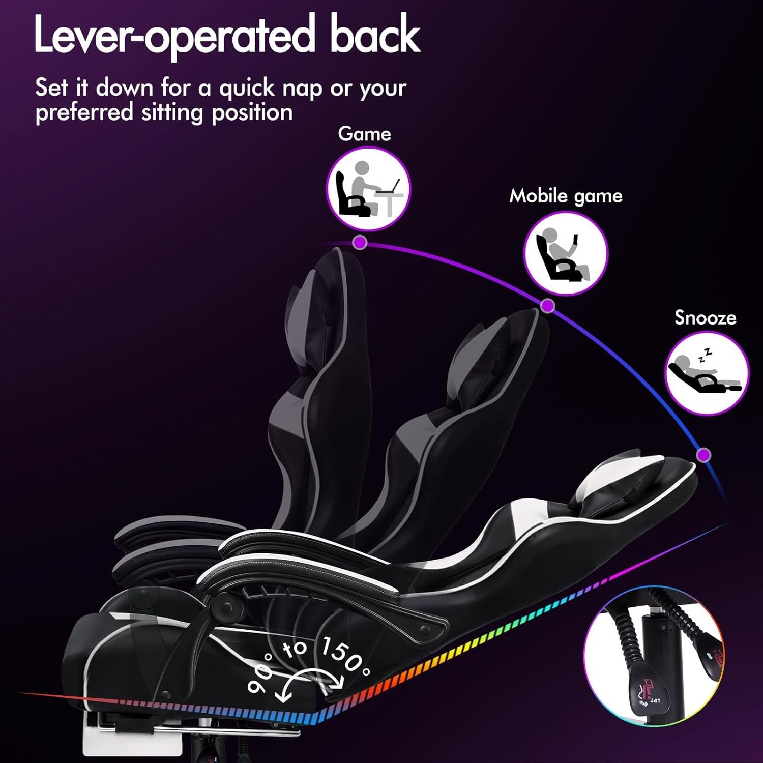 Massage Gaming Chair Recliner w/ Footrest 150° Swivel PU White