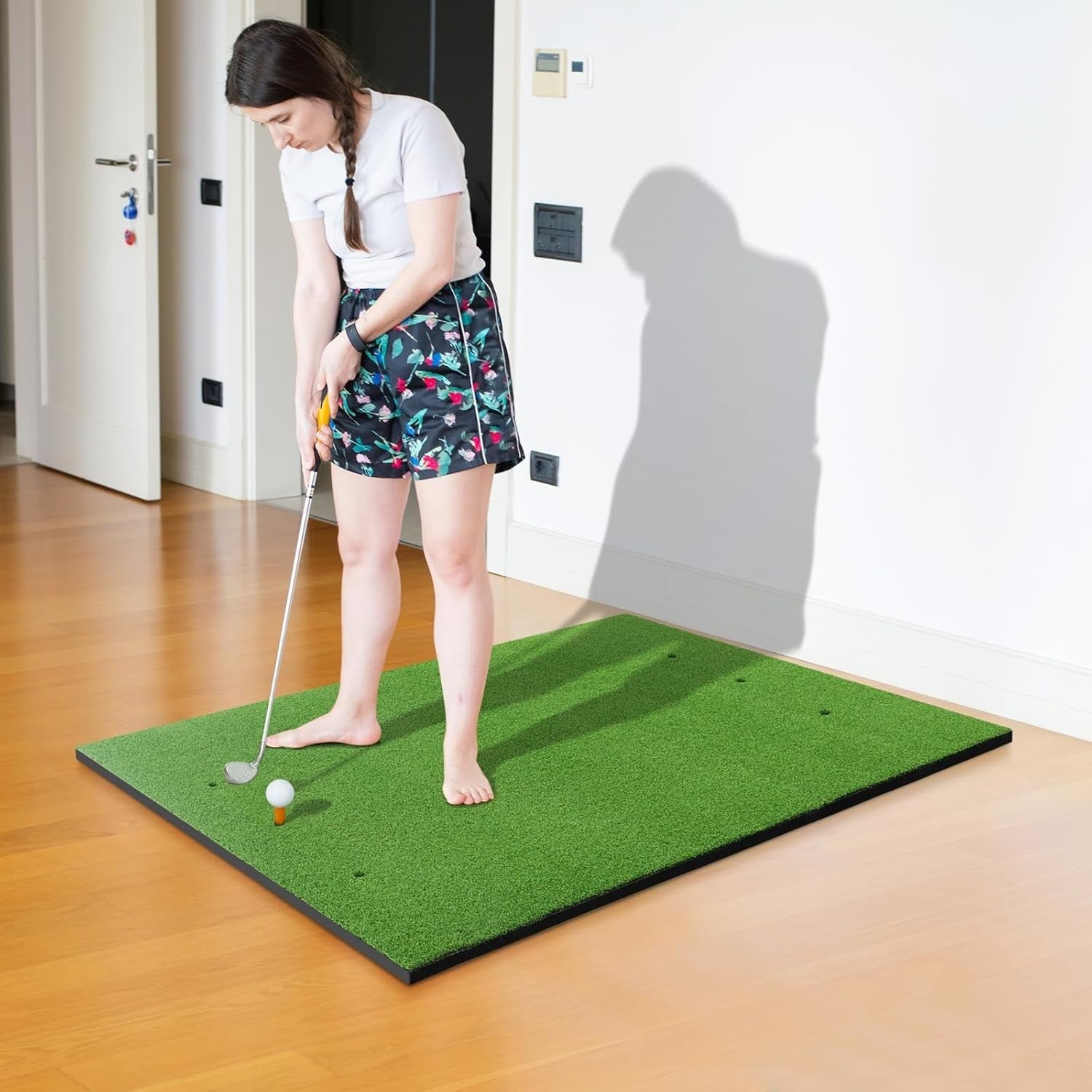 Golf Practice Hitting Mat 5x5ft Turf Mat with Rubber Tees & Alignment Sticks