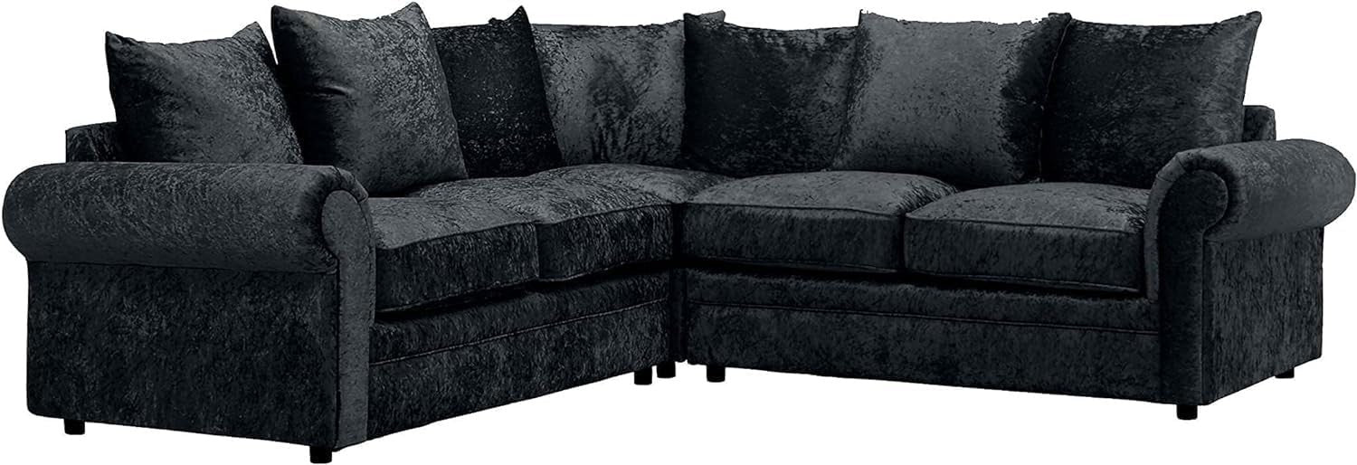 Luxury 5-Seater Black Velvet Corner Sofa Set 3+2 Seater Memory Foam
