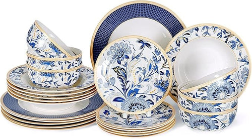 24pc Bone China Dinnerware Set for 6 Elegant Plates Bowls Luxury Tableware