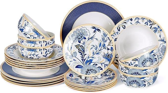 24pc Bone China Dinnerware Set for 6 Elegant Plates Bowls Luxury Tableware
