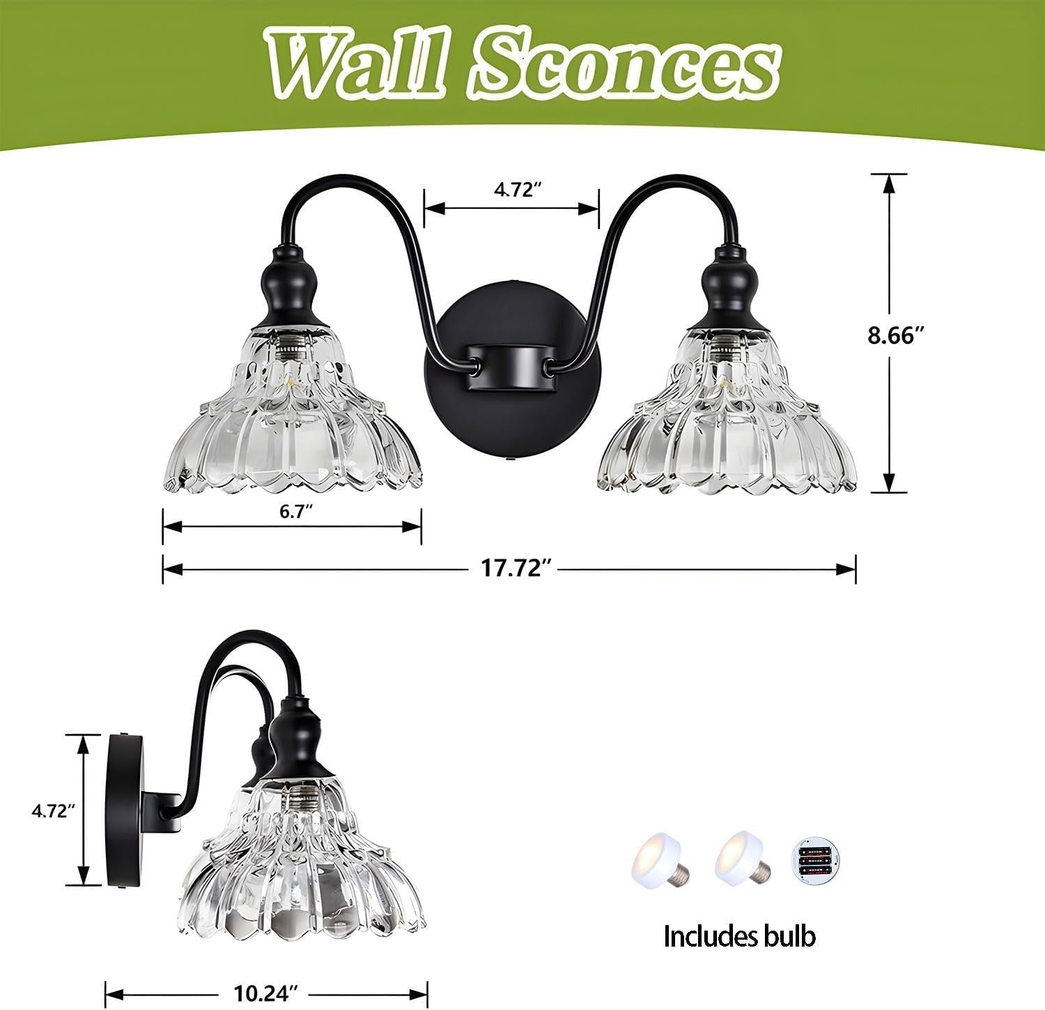 Wireless Battery Wall Sconces with Remote & Dimmable LED Bulbs – Set of 2