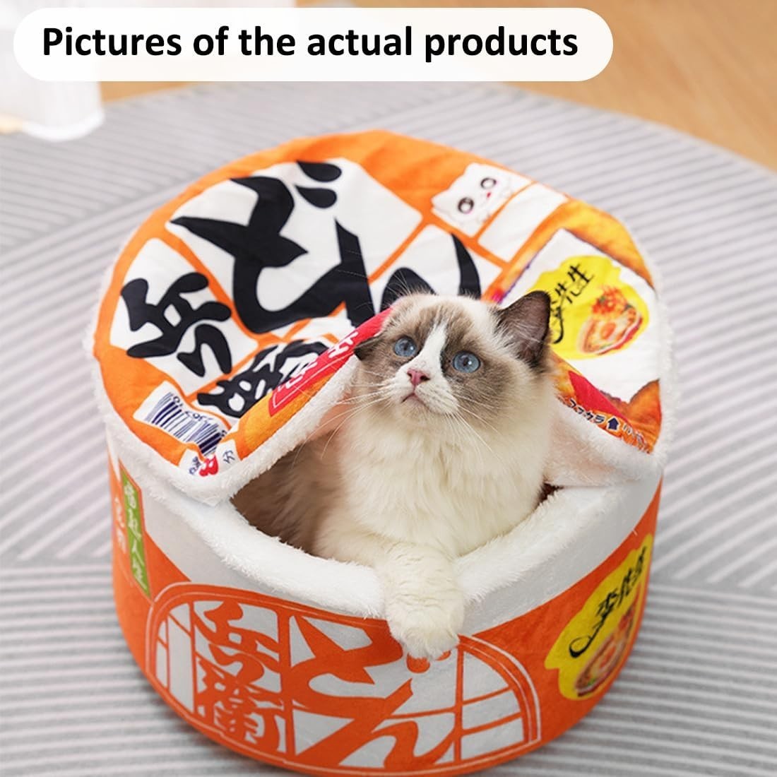 Cat Cave Bed Noodle Cup Warm Hideaway Pet House Non Slip Orangish