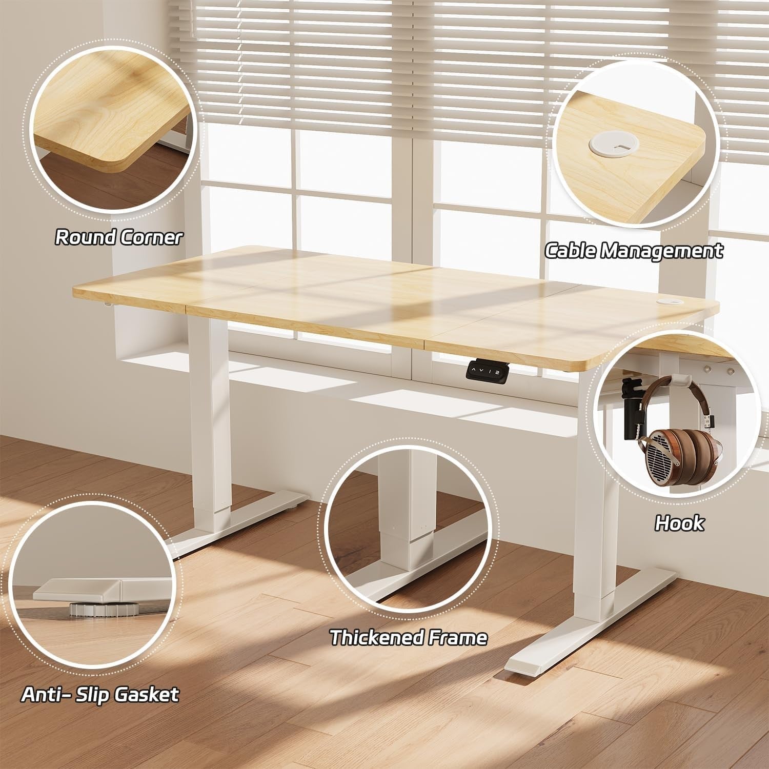 Electric Standing Beige Desk 140x60cm Adjustable Sit Stand Table with Memory